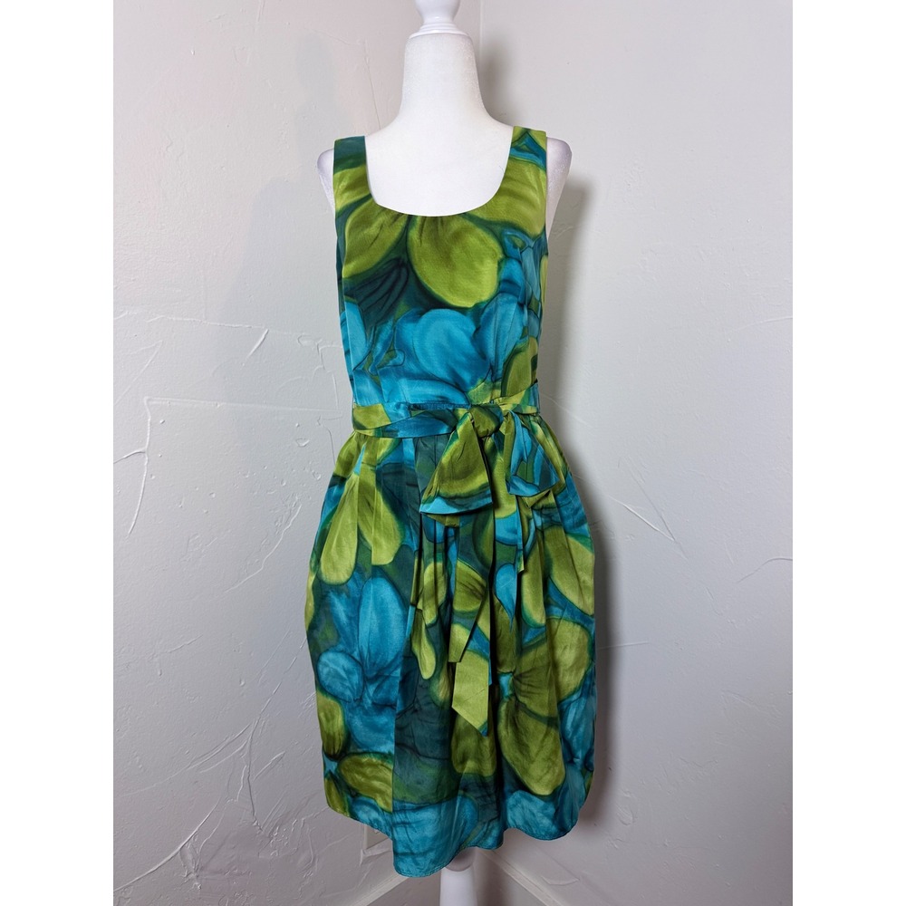 Laundry by Shelli Segal Silk Blend Floral Dress Turquoise Green Size 6